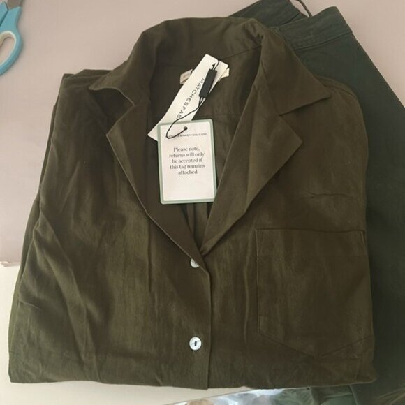 NEW General Sleep Sz Large Pajama Top Khaki Green Organic Cotton Soft Flannel - Picture 5 of 10